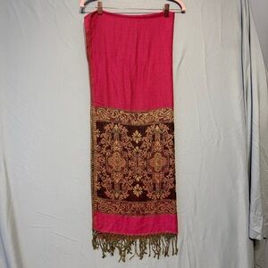 Womens Pink Paisley Pashmina Scarf Shawl Wrap Fringe One Size